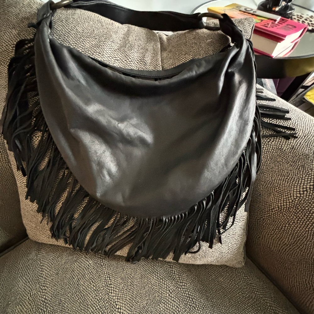 Chic Black Fringe Hobo Bag